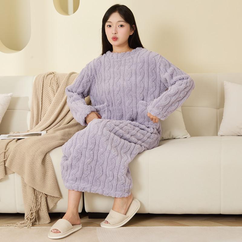 Coral Fleece Sleep Gown For Women With Thick Warmth For Winter Home Comfort
