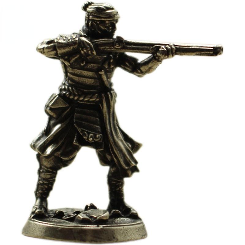 White Copper Japanese Shogunate Samurai Gun Soldiers Figurines Miniatures Vintage Metal Soldiers Model Statue Desktop Ornament