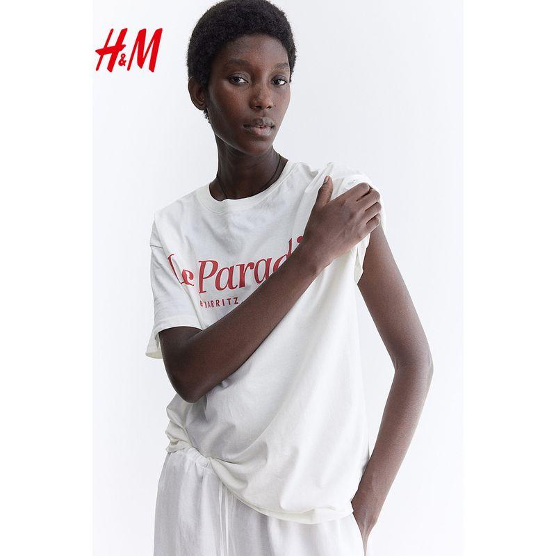 

HM Women s T-shirt Summer Loose Soft Casual Letter Print Short-Sleeve round Neck Tops 1163471