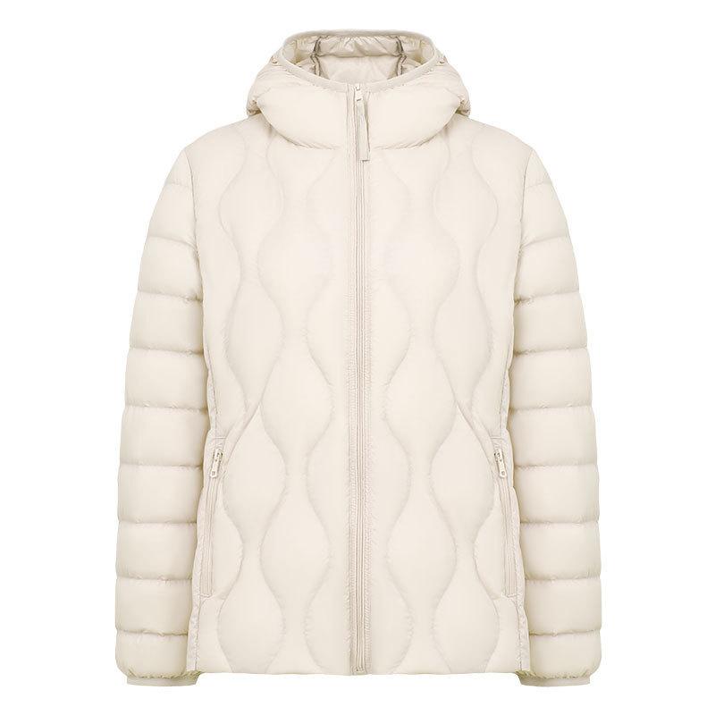 Down Jacket Women's Short 2025 Autumn and Winter New Simple and Fashionable Light and Thin Hooded White Duck Down Gourd Pattern Jacket Tide