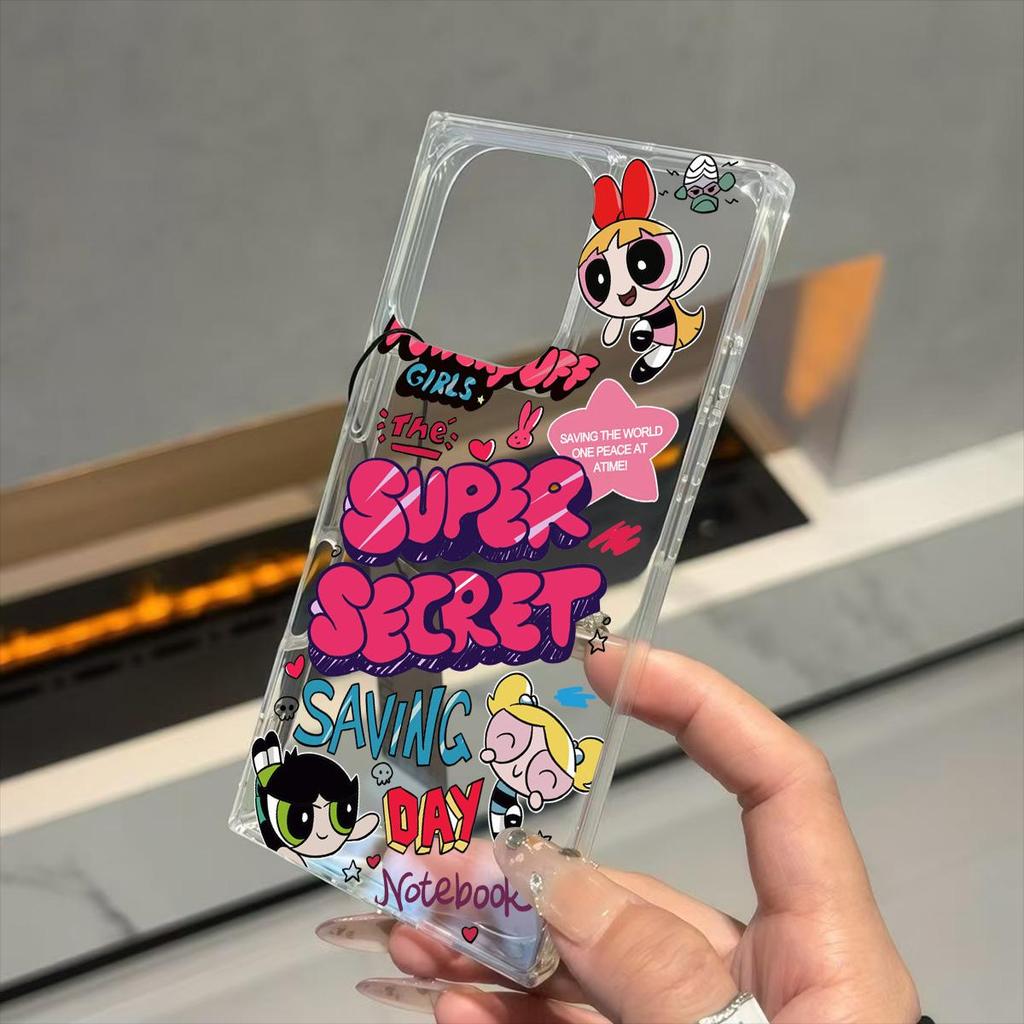 Transparent Square Back Tube Case Casing Protection For iPhone 16 ProMax 15 Plus 14 Pro Max 13 11 12 Anti-Oxygen,Super Girl Pattern