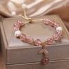 Elegant Fish Tail Natural Strawberry Quartz & Freshwater Pearl 14K Gold Filled Female Charm Bracelet  For Women Gifts