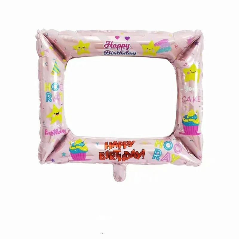 50x 59CM Photo Booth Foil Balloons Happy Birthday Photo Frame Globos Birthday Party Decor Supplies Baby Shower Kid Toys Gift