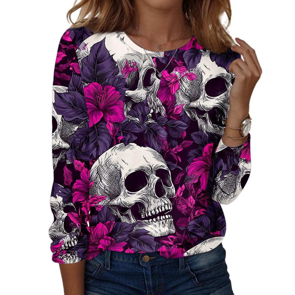 Women's Long Sleeve Casual Print T-Shirt Round Neck Tee for Daily Wear