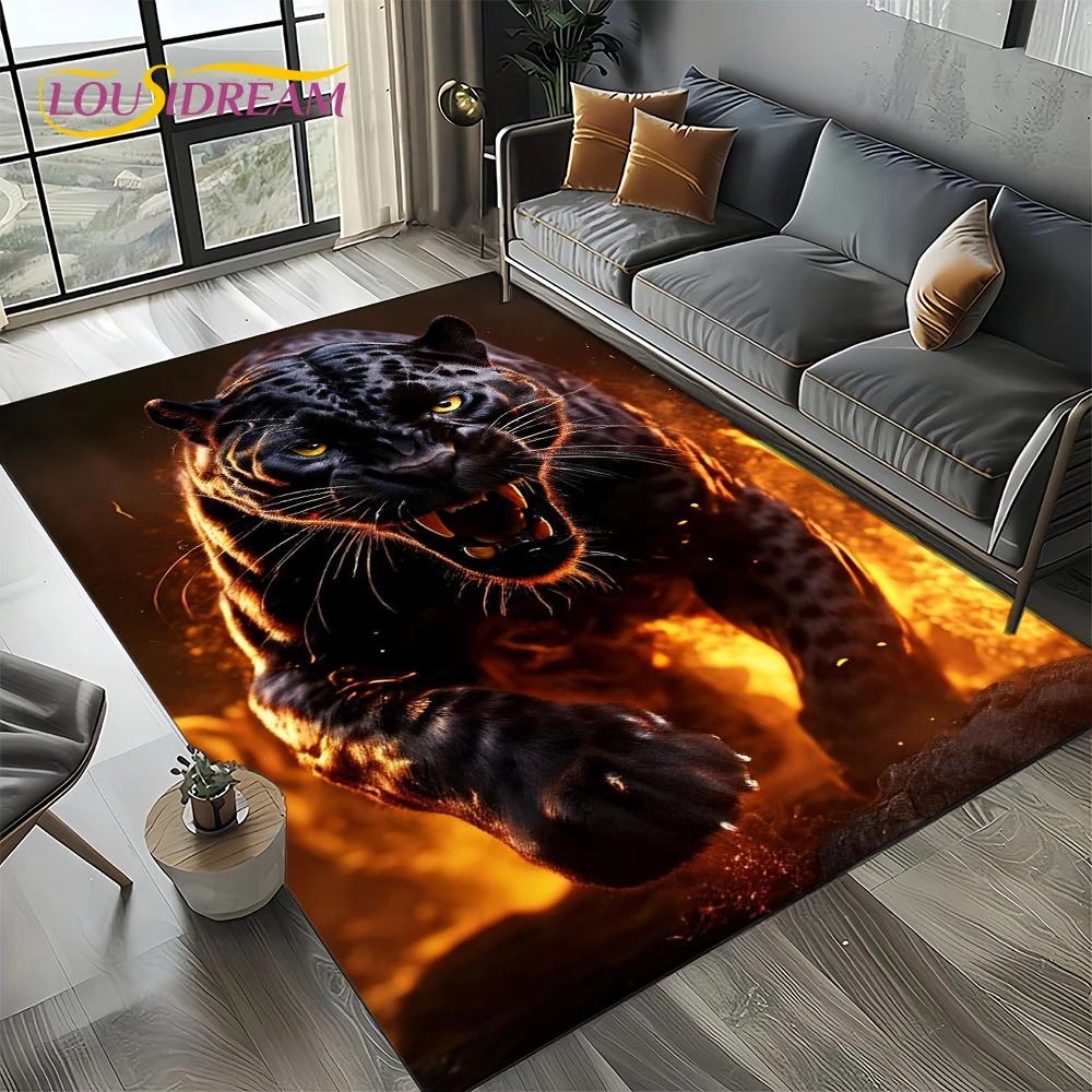 Wilder Tiger Löwe Leopard Biest Tier Wildtier Cartoon Teppich Teppich für Wohnzimmer Schlafzimmer Sofa Dekoration, Rutschfeste Bodenmatte