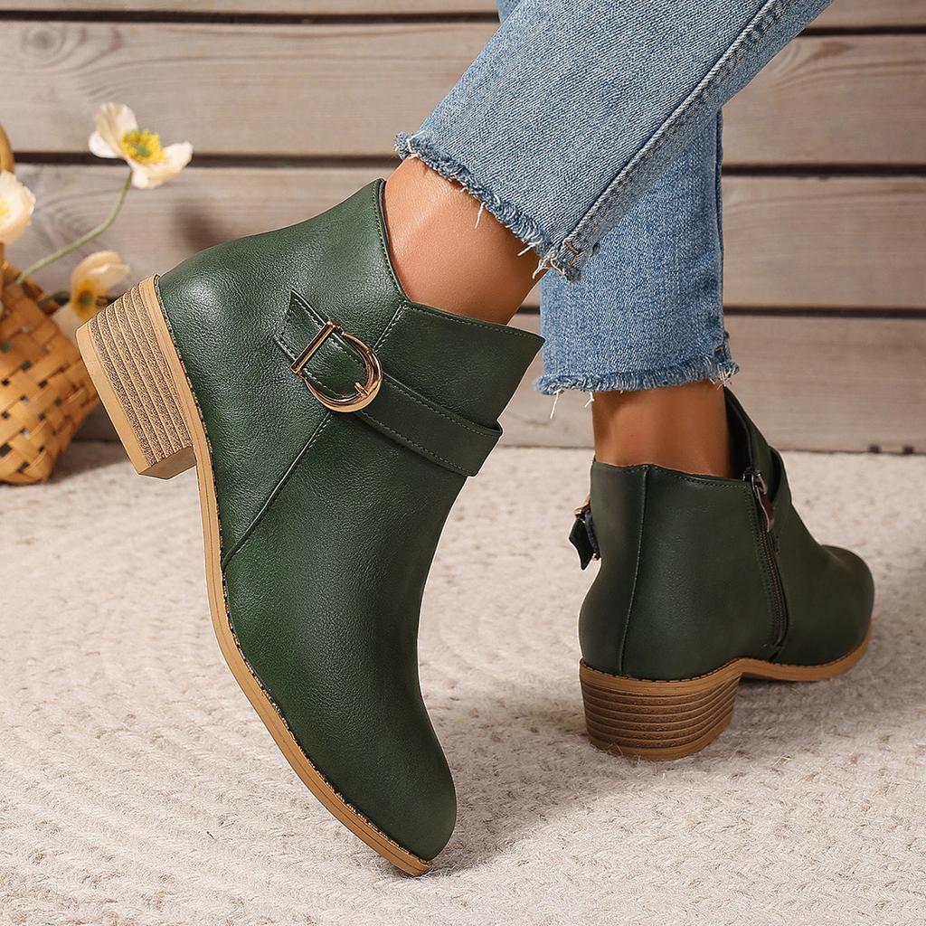 Fashion Women's oversized short round-toe side zipper ankle boots, 2025 model, thick-heeled fashion boots