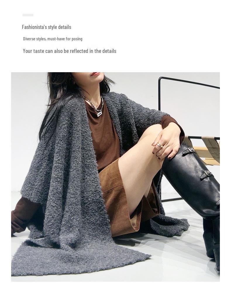 High-End Wool Knit Cape: Cozy Autumn/Winter Solid Color Shawl Coat
