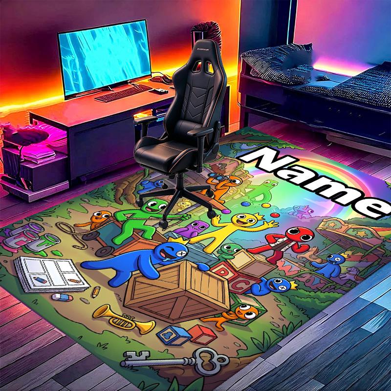 Custom Name Personalized Game Rainbow Friends Print Carpet, Versatile Home Decor Rug, for Playroom, Apartment, Balcony, Entryway, Hallway Gift