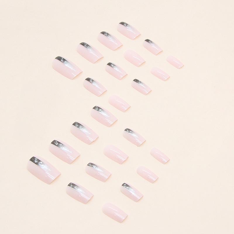 Simple European square fake nails, black gradual change glitter powder nail art tablets, powder transparent fashion European and American ins wind