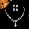 Elegant French Zircon Teardrop Earrings & Necklace Set - Versatile Bridal Jewelry
