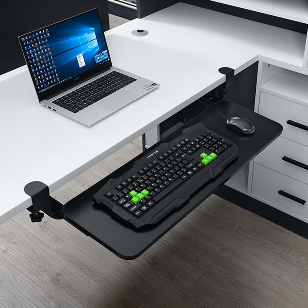 Keyboard Tray Under Desk with C Clamp Mount Clamp-On Slide Out Platform Computer Keyboard Drawer for Typing Height Adjustable
