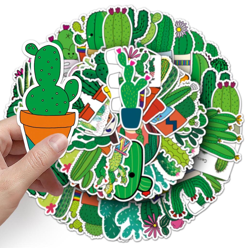 50 Cactus Cartoon Stickers for Luggage, Scooter, Tablet, and Car
