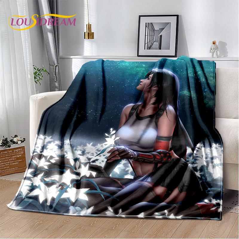 Sexy Girl Lace Tifa Aerith Anime Weiche Plüschdecke, Flanelldecke, Überwurfdecke für Wohnzimmer, Schlafzimmer, Bett, Sofa, Picknick-Abdeckung