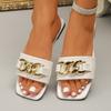Nuevas Chanclas de Verano para Mujer Estilo Europeo y Americano Hebilla Metálica Punta Cuadrada Moda Casual Banda Única
