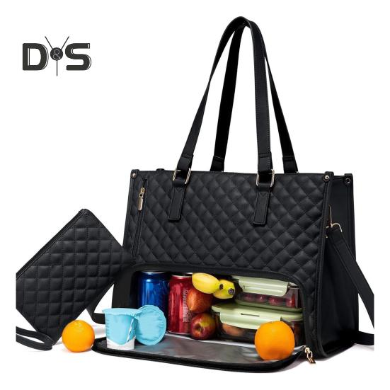 Сумка-тоут 2 в 1 сумка для ланча для женщин сумка для ланча для ноутбука 156 дюйма большая сумка с отделением для ланча вместительная рабочая сумка для офиса колледжа чёрный 3060₽