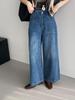 Women's Retro Washed Wide-Leg Denim Pants - Korean Style Straight-Leg Long Pants