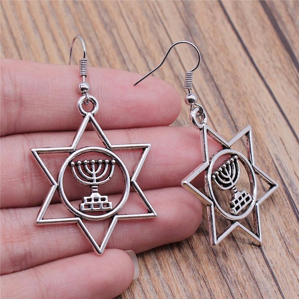 Vintage Neue Mode Einfach Judentum Menora Davidstern Charmante Hängeohrringe Für Dame Damen Schmuck Geschenk