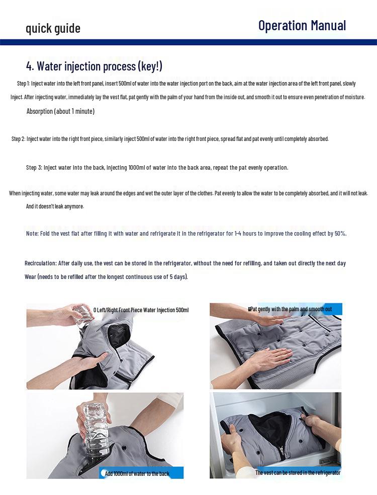 Sommerkühlweste zur Hitzschlagprävention im Freien: Wasserkühlung, Verdunstungskühlung für Fahrten oder Bauarbeiten