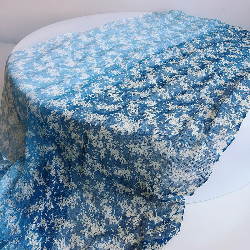 Linen Tie-Dye Scarf Gradual Change Imitation Blue Dye Batik Scarf Women'S Style Shawl Fringed Warm Silk Scarf