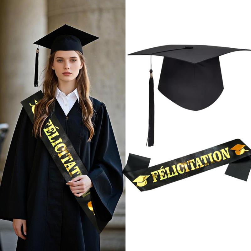 

2026 Graduated Shoulder Strap Black Bachelor Caps With Tassel For Graduation Party Decoration Photo Props Decoration Supplies A5