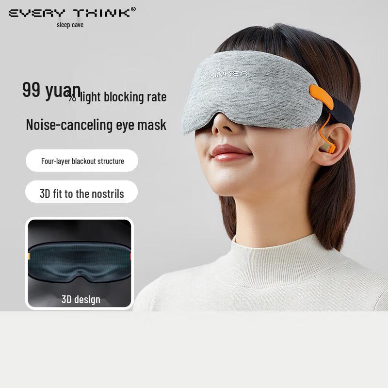 EVERYTHINK Noise Reduction Sleep Mask with Integrated Earplugs