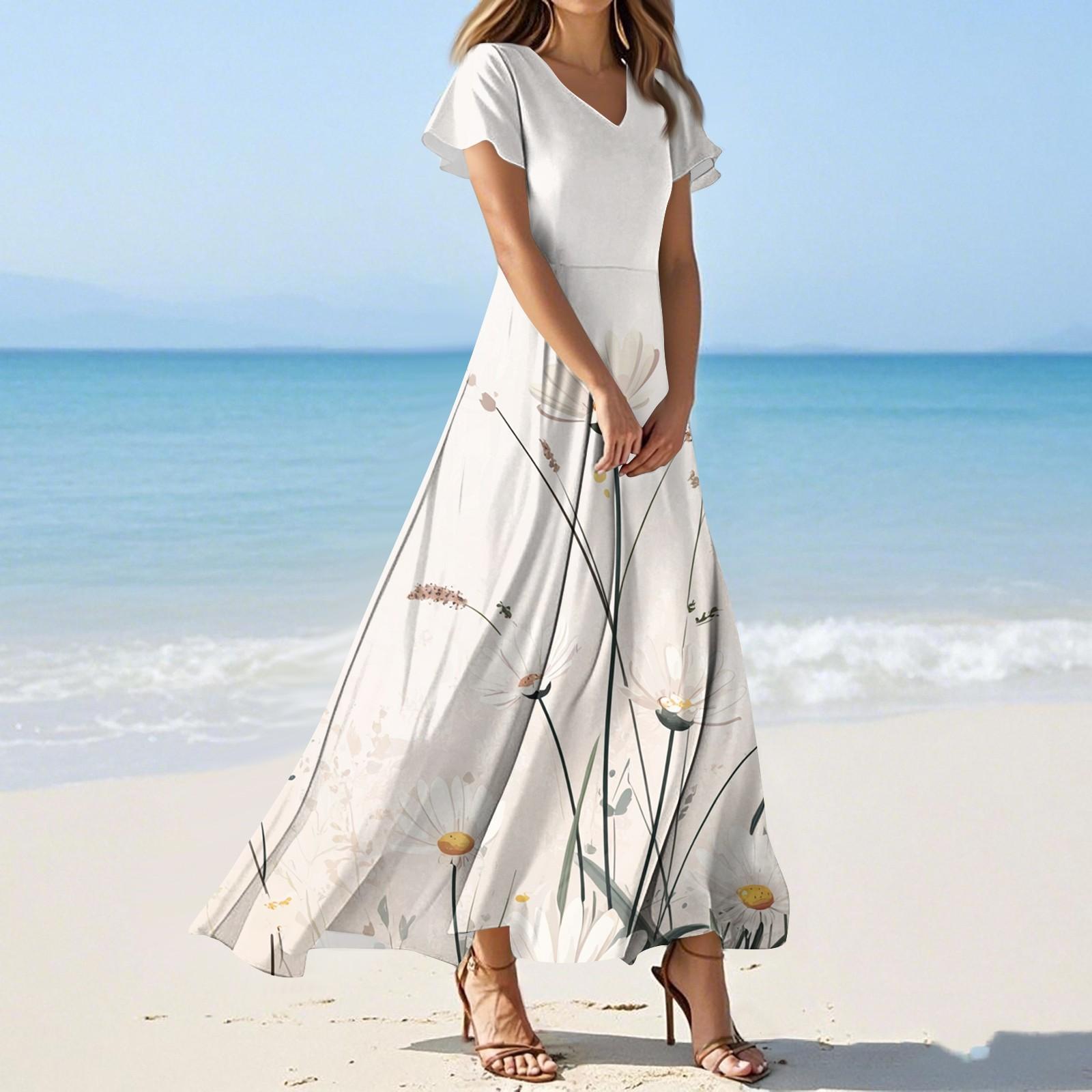 

Женские летние повседневные модные платья с цветочным принтом, платья с V-образным вырезом и коротким рукавом M