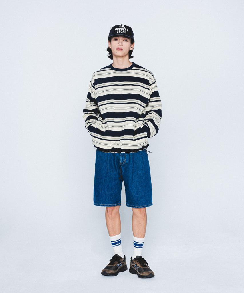ESPIONAGE Double Pleats Denim Shorts Washed Indigo