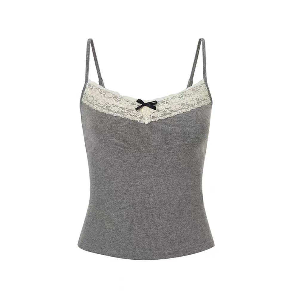 Spicy Lace Bow Cami: Backless Vest with Chest Pads, Seamless Outerwear Short Top