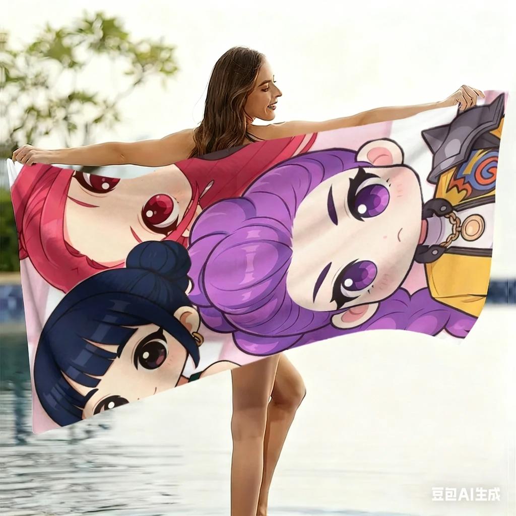 1 Stück K-POP Strandtuch einseitiger 2D-Druck Schnelltrocknendes Weiches Mikrofaserhandtuch für Strand Pool Spa Reise Dekoration Niedliche Kawaii Atmosphäre Geschenk