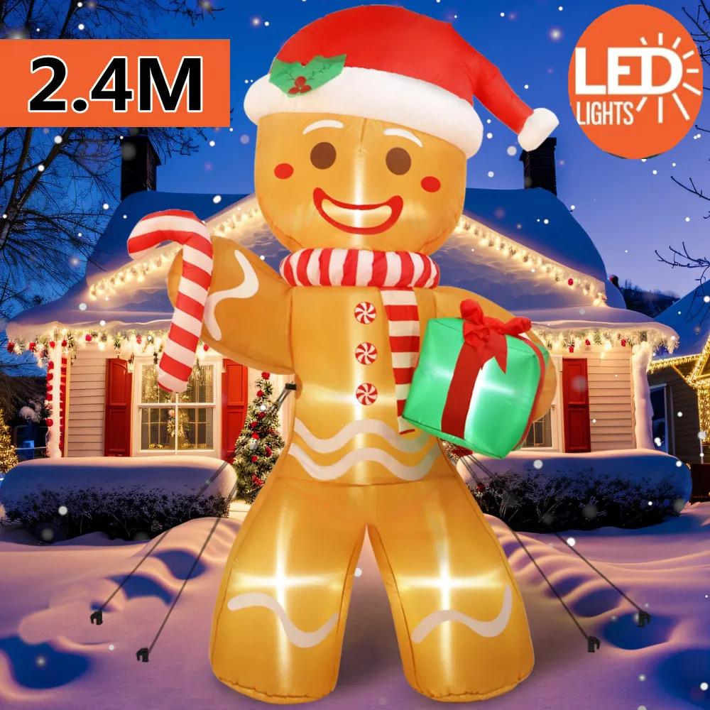 

8FT Christmas Inflatable Gingerbread Man Toy With Gift Pack LED Light Used For Indoor Outdoor Courtyard Lawn Garden Decoration UK PLUG