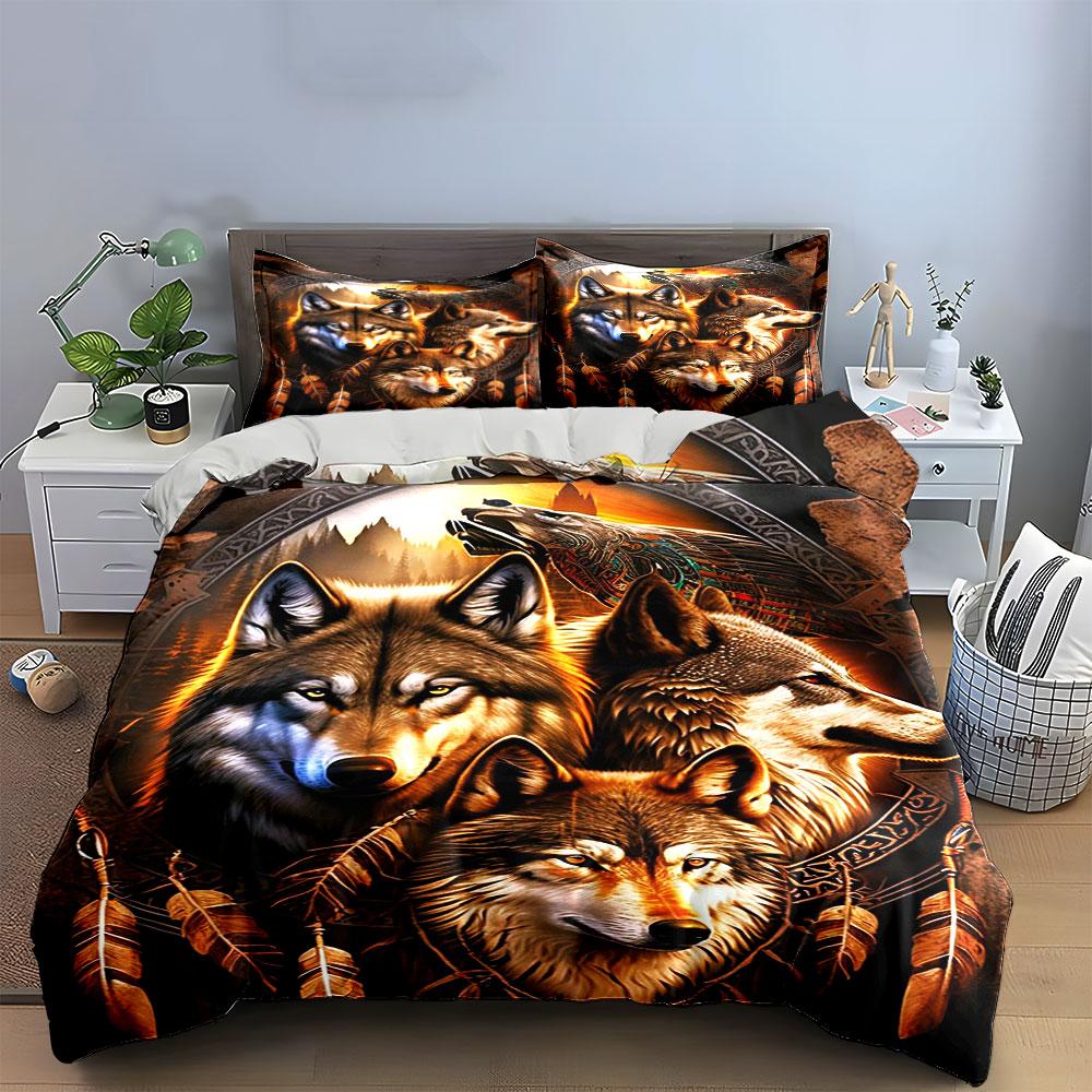 Wolf faces and feathers. Bedding sets Duvet cover sets Duvet covers Pillowcases(1 * Duvet Cover 2 * Pillowcases without duvet insert)