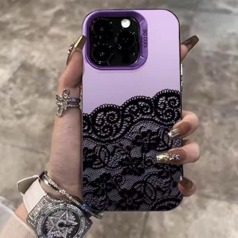 Silver Lace Texture Phone Case for Apple 17/16/15 Pro and 14 Pro Max/13/12