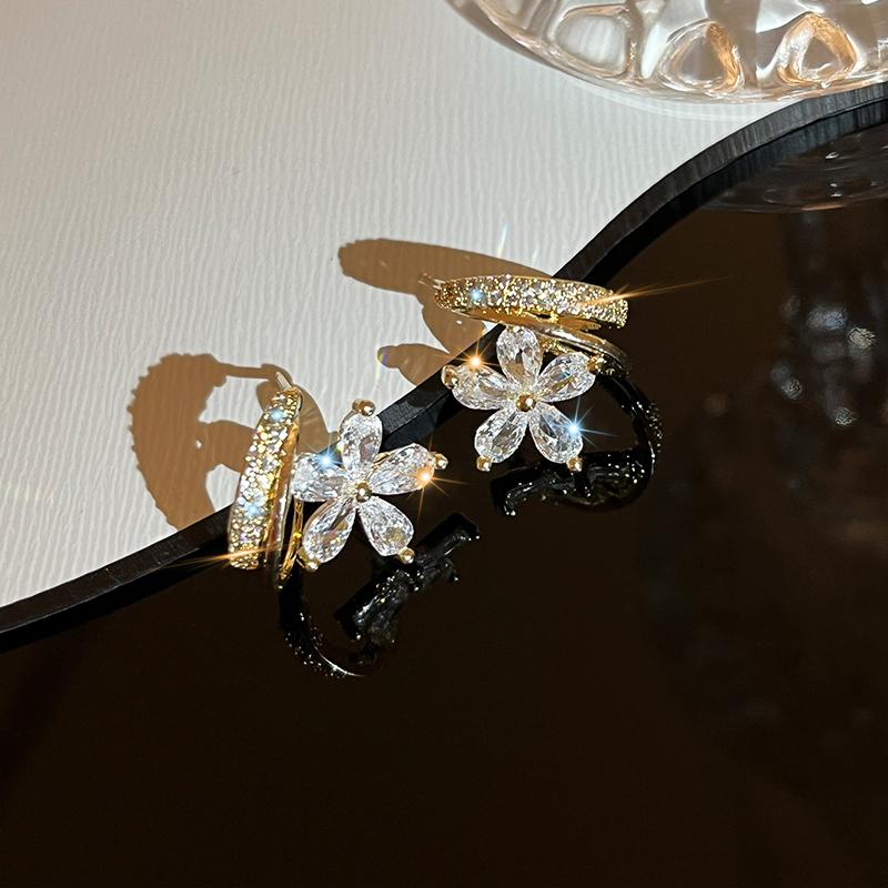 Neue Mode Ohrringe Zirkon Blume U Ring Ohrstecker Damen Leichter Luxus Vielseitig Temperament Schmuck Geschenke