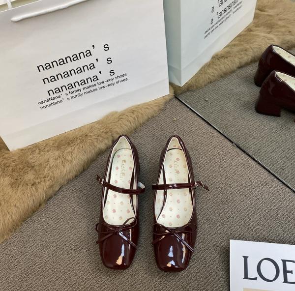 Mary Jane shoes shallow mouth round toe mid heel elegant outdoor simple high heels spring autumn
