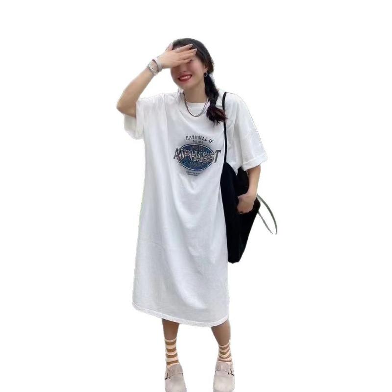 Γυναικείο Καθημερινό Φόρεμα T-shirt με Στρογγυλή Λαιμόκοψη και Κοντά Μανίκια, Άνετο Φόρεμα Μήκους Μέχρι το Γόνατο σε Μεγάλα Μεγέθη, Καλοκαιρινό