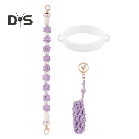 

3 шт./компл. ремень для ручки бутылки с водой 8-40 унций стакан силиконовое кольцо безопасности ручной работы цветок держатель для переноски подвеска на шнурке аксессуары для чашки фиолетовый