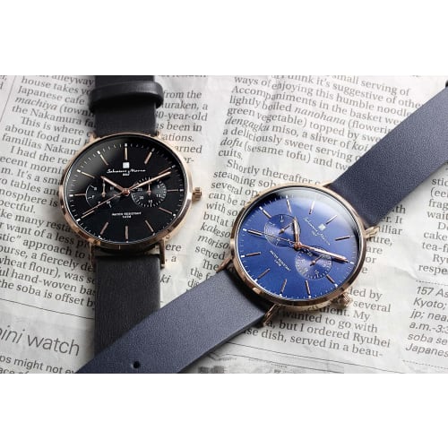 Salvatore Mara Watch Quartz Calendar Italian Brand Unisex SM15117L (Rose NV Navy)