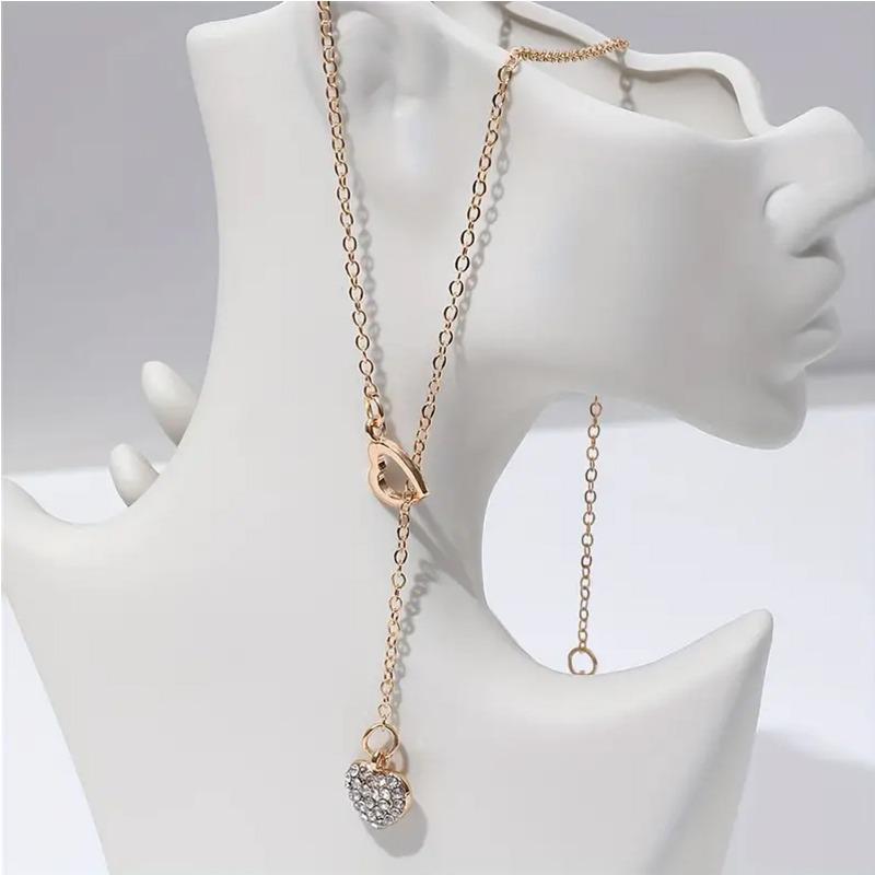 Love Rhinestone Pendant Necklace Women's Light Luxury Heart-shaped Hollow Clavicle Chain Fashion Trend Jewelry