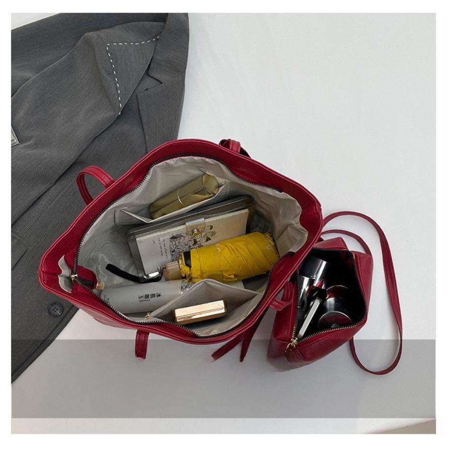 Borsa Tote Minimalista Stile Coreano Donna Grande Capacità Borsa a Secchiello Ecopelle Borsa a Spalla da Pendolare