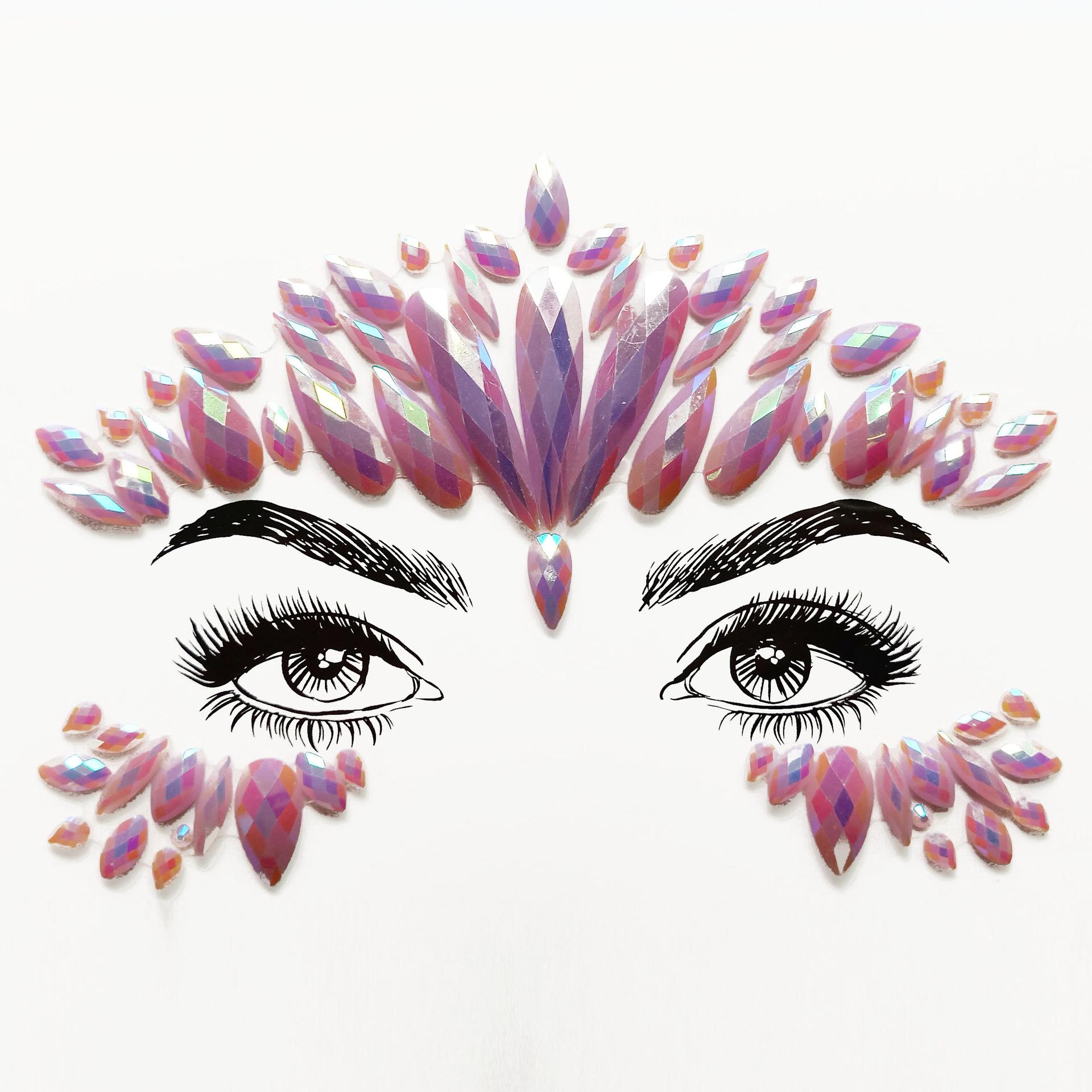 

Кришталеве обличчя Коштовності Стрази Наклейки для обличчя Макіяж для обличчя Фестиваль дорогоцінних каменів Блиск Татуювання брів Фестивальна вечірка Жінки в одяганні 12.5*16.5CM