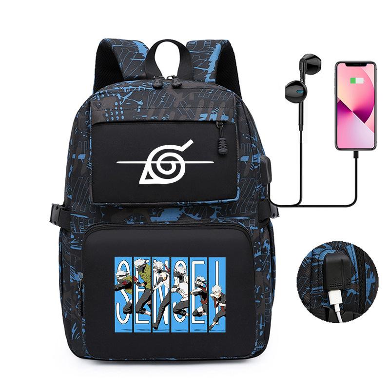 Naruto Peripheral Printed Backpack, Large-Capacity Student Schoolbag Usb Computer Bag