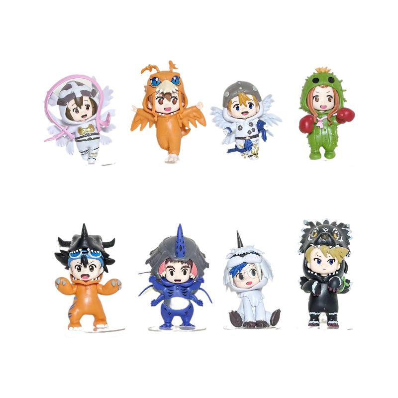 Set of 8 Digimon Figures: Angel, Agu, Mechanical Tyrannosaurus, V-boy, and Mecha Dragon Doll Models with Clothes.