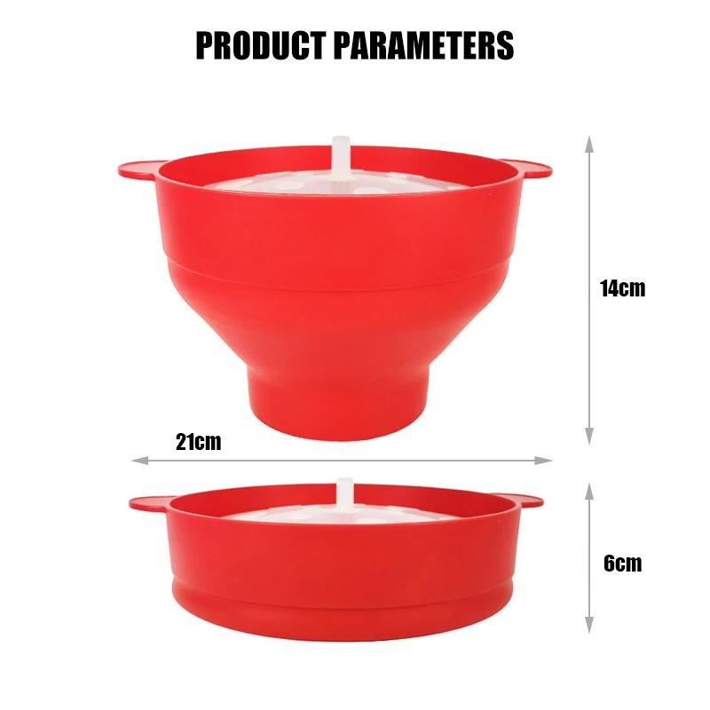 

Kitchen Microwave Big Popcorn Bowl with Handle Bucket Silicone DIY Red Popcorn Maker with Lid Chips Fruit Dish Popcorn Container червоний