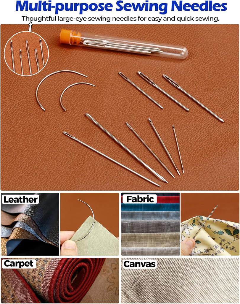 Upholstery Repair Kit, Heavy Duty Sewing Kit with Needles, Sewing Awls for Hand Stitching Car Sofa Shoe Backpack Craft DIY
