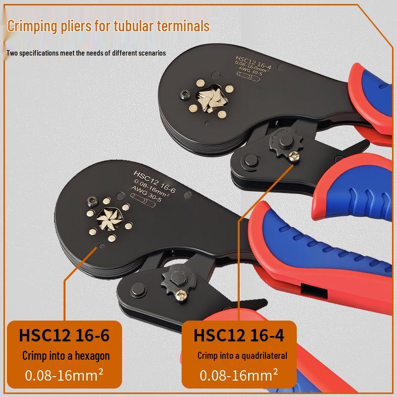 Quadrilateral Ratchet Crimping Pliers for Electricians with 16-6 Tube & Cold Crimp Terminal Capability