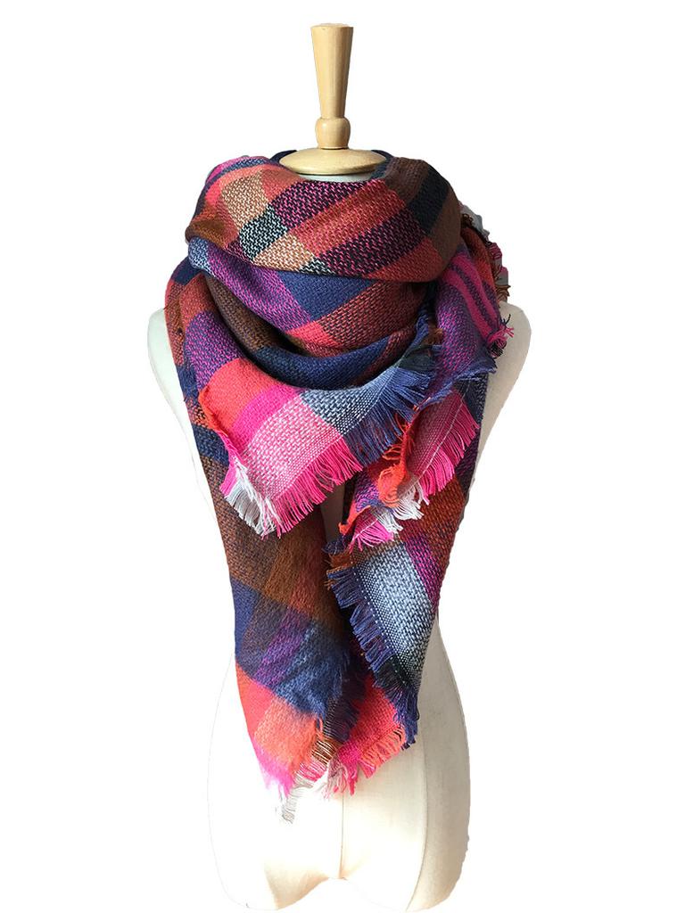 Autumn and winter new colorful plaid square scarf plaid scarf men's and women's imitation cashmere plaid scarf shawl