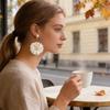 Fashion Fabric Flower Earrings With Pearl Dangles For Casual Daily Wear
