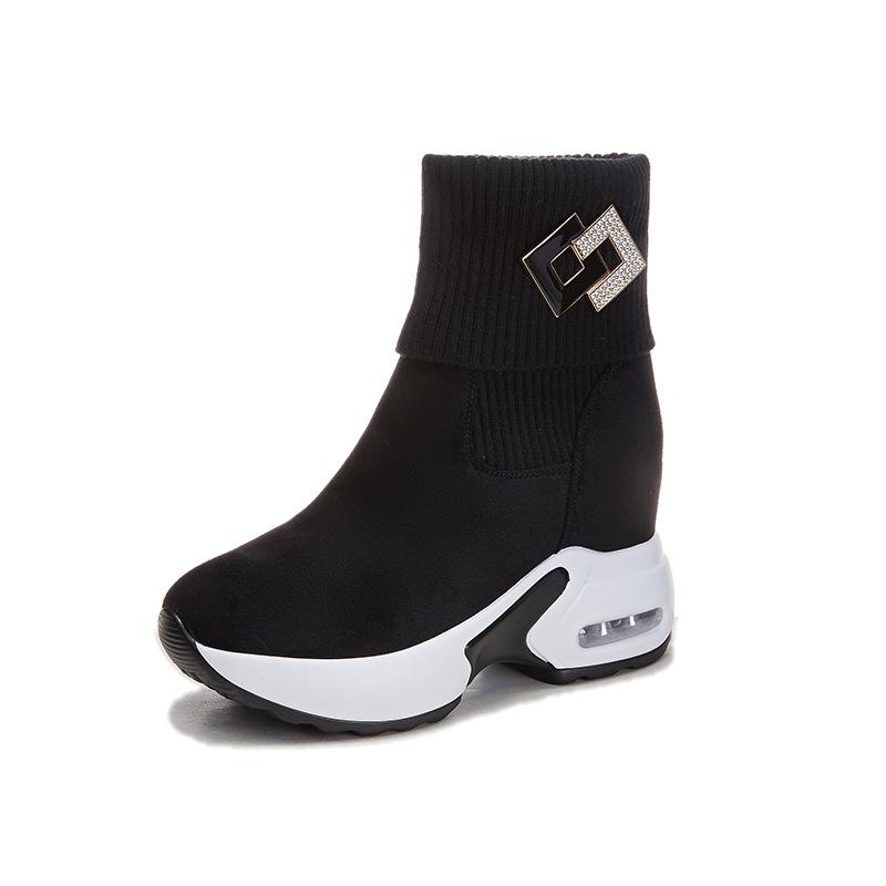 Inner height-increasing women's short boots Autumn and winter Martin boots Thick-soled short boots Women's high-top wool boots are fashionable