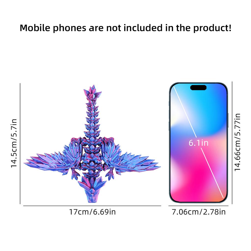 3D Printed Gemstone Flying Dragon Gift Toy with Wings That Can Be Twisted To Relieve Stress, Creative Dragon Figurine Toy