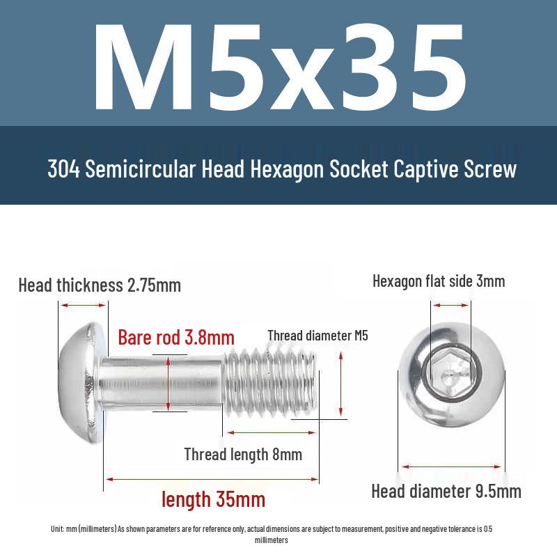 Yigu 304 Stainless Steel Anti-Loosening Hex Socket Captive Screws - M2/M3